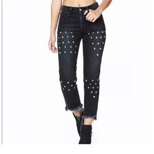 LF CARMAR Black Distressed Studded Ankle Jeans